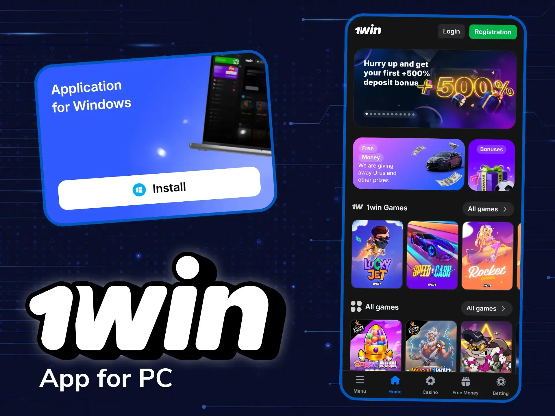 1win desktop app for betting on laptop or PC