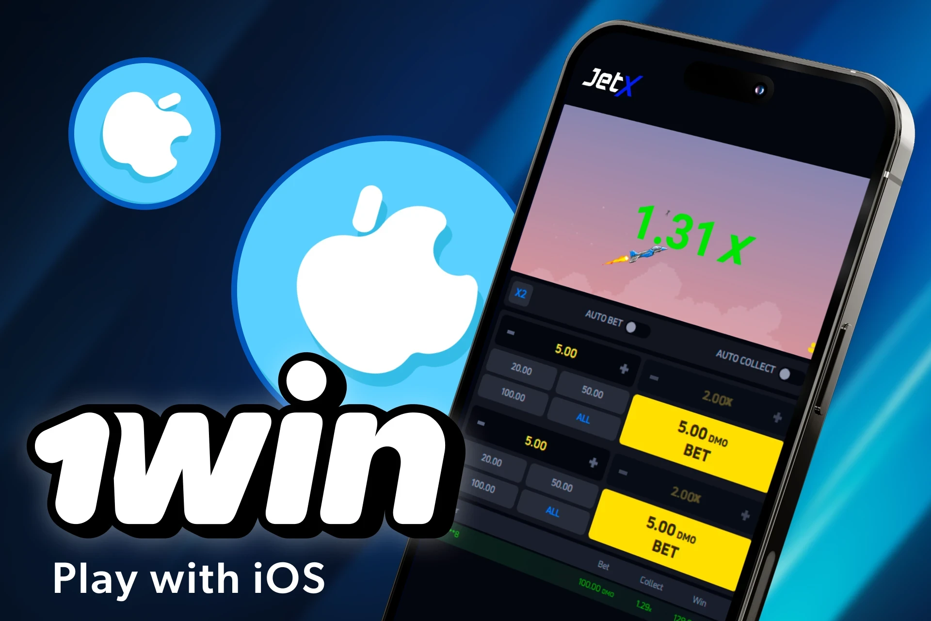You can play Jet X via the 1win web app on your iPhone.